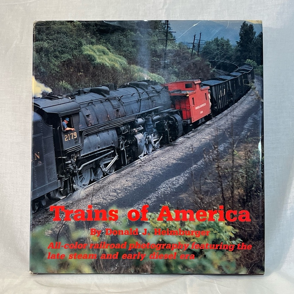 Trains of America hardcover book w/ color pictures. Published 1989. Good cond.